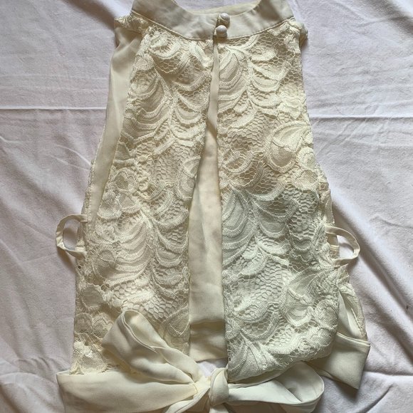 High Neck Ivory Lace Crop Top with Tie Back Closure - Picture 1 of 2